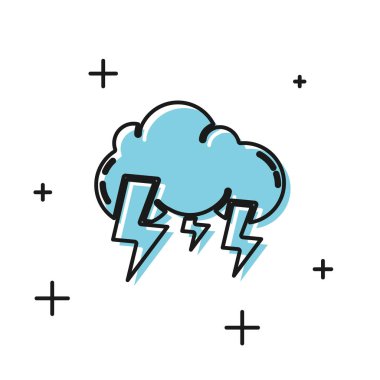 Beyaz arkaplanda Kara Fırtına simgesi izole edildi. Bulut ve şimşek işareti. Fırtınanın hava durumu ikonu. Vektör İllüstrasyonu