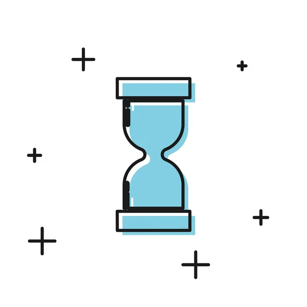 Reloj de arena negro viejo con el icono de arena que fluye aislado sobre fondo blanco. Señal de reloj de arena. Concepto de negocio y gestión del tiempo. Ilustración vectorial — Archivo Imágenes Vectoriales