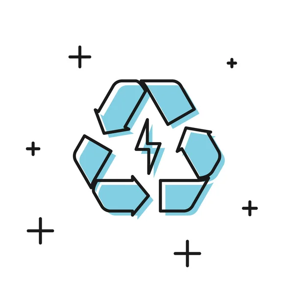 Czarna bateria z symbolem recyklingu ikona linii na białym tle. Bateria z symbolem recyklingu-koncepcja energii odnawialnej. Ilustracja wektorowa — Wektor stockowy