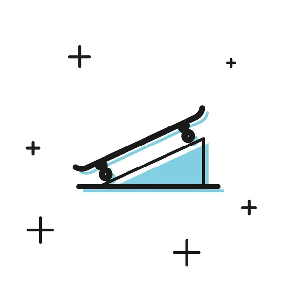 Schwarzes Skateboard auf Straßenrampe Symbol isoliert auf weißem Hintergrund. Extremsport. Sportgeräte. Vektorillustration — Stockvektor