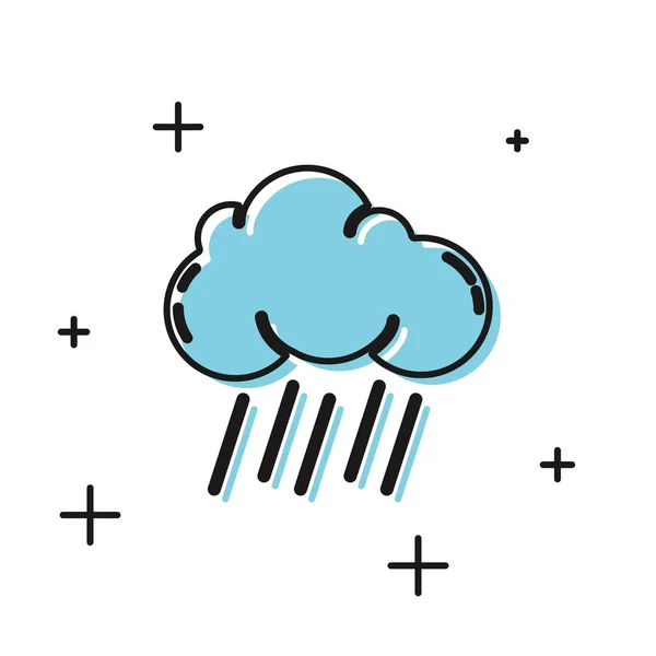 Beyaz arka planda izole edilmiş yağmur ikonu olan siyah bulut. Yağmur damlaları ile yağmur bulutu yağışı. Vektör İllüstrasyonu — Stok Vektör