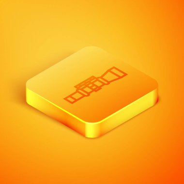 Turuncu arka planda izole edilmiş İzometrik çizgi Sniper optik görüş simgesi. Keskin nişancı kapsamı artı işareti. Turuncu kare düğme. Vektör İllüstrasyonu