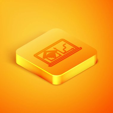 Turuncu arka plan üzerinde izole wi-fi simgesi ile akıllı ev ile izometrik hat Laptop. Uzaktan kumanda. Turuncu kare düğme. Vektör İllüstrasyonu