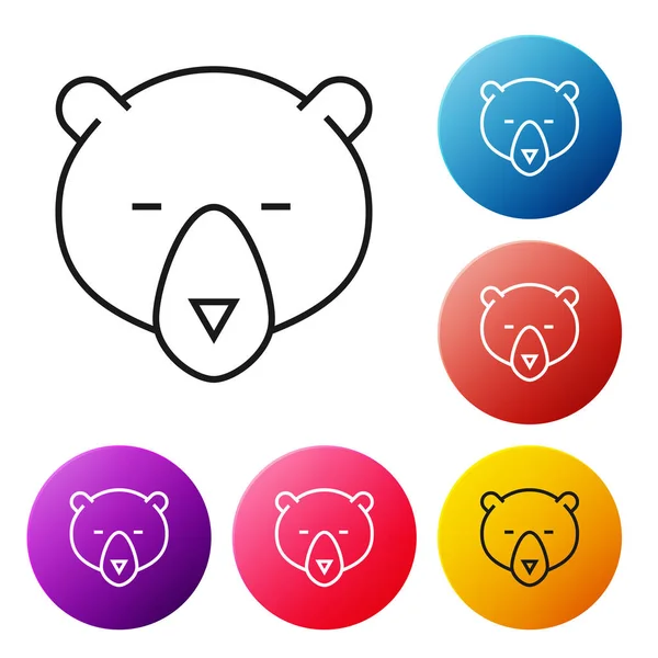 Siyah çizgi Ayı baş simgesi beyaz arka plan üzerinde izole. Simgeleri renkli daire düğmeleri ayarlayın. Vektör İllüstrasyonu