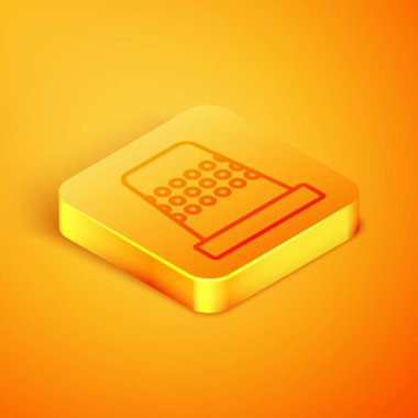 Turuncu arka plan üzerinde izole dikiş simgesi için izometrik çizgi Thimble. Turuncu kare düğme. Vektör İllüstrasyonu