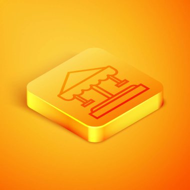 Turuncu arka planda izole edilmiş İzometrik çizgi Attraction atlıkarınca simgesi. Lunapark. Çocuk eğlence oyun alanı, eğlence parkı. Turuncu kare düğme. Vektör İllüstrasyonu