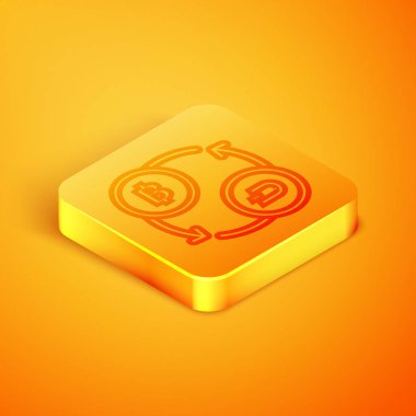 Turuncu arka planda yalıtılmış İzometrik çizgi Cryptocurrency döviz simgesi. Bitcoin'den Dash'e döviz simgesi. Kripto para teknolojisi, mobil bankacılık. Turuncu kare düğme. Vektör İllüstrasyonu