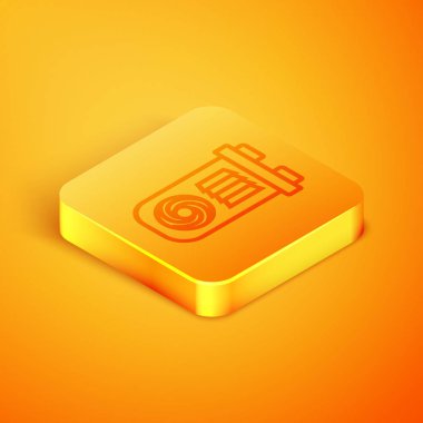 İzometrik çizgi Turuncu arka planda yalıtılmış çiftlik simgesi madenciliği. Kripto para madenciliği, blockchain teknolojisi, bitcoin, dijital para piyasası, cüzdan. Turuncu kare düğme. Vektör İllüstrasyonu