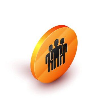 İzometrik Kullanıcılar grup simgesi beyaz arka planda yalıtılmış. Kişi grubu simgesi. İş avatarı simgesi kullanıcı profili simgesi. Turuncu daire düğmesi. Vektör İllüstrasyonu