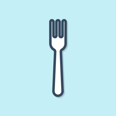 Mavi arka planda yalıtılmış Mavi çizgi Çatal simgesi. Çatal bıçak takımı sembolü. Vektör İllüstrasyonu