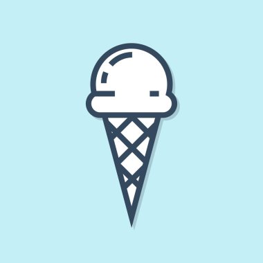 Mavi arka plan üzerinde izole waffle koni simgesi mavi çizgi Dondurma. Tatlı bir sembol. Vektör İllüstrasyonu