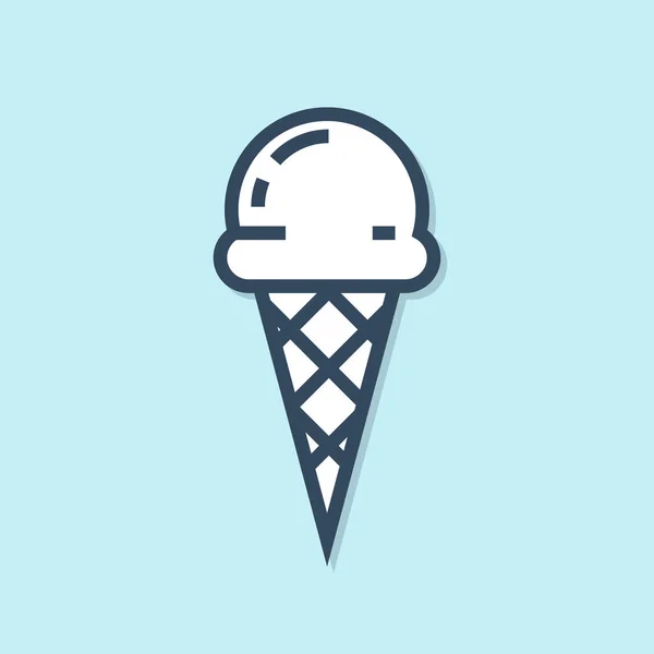 Ligne bleue Crème glacée au cône de gaufre icône isolée sur fond bleu. Doux symbole. Illustration vectorielle — Image vectorielle