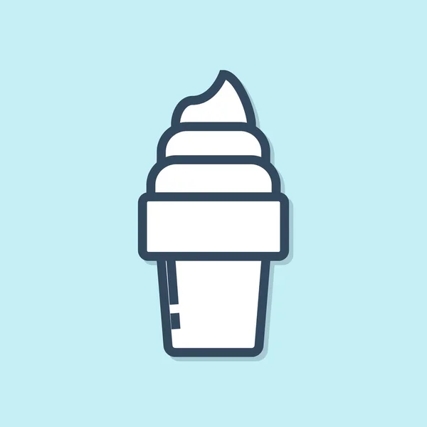 Blue line Ice cream in waffle cone icon isolated on blue background. Sweet symbol. Vector Illustration — Stock Vector