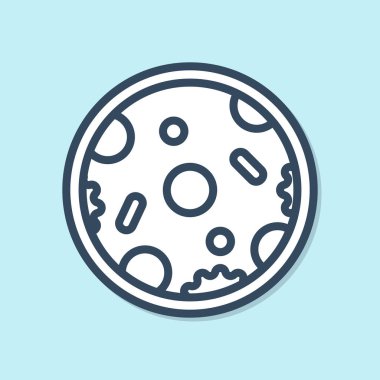 Mavi çizgi Pizza simgesi mavi arka planda yalıtılmış. Fast food menüsü. Vektör İllüstrasyonu