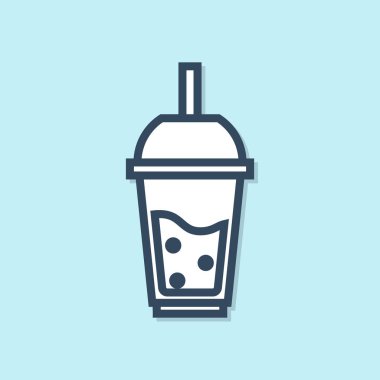 Mavi çizgi Bardak limonata içme saman simgesi mavi arka plan üzerinde izole ile. Vektör İllüstrasyonu