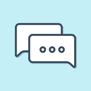 Mavi çizgi Konuşma kabarcığı sohbet simgesi mavi arka planda yalıtılmış. İleti simgesi. İletişim veya yorum sohbet sembolü. Vektör İllüstrasyonu