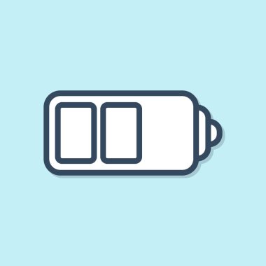 Mavi çizgi Pil şarj seviyesi gösterge simgesi mavi arka planda yalıtılmış. Vektör İllüstrasyonu