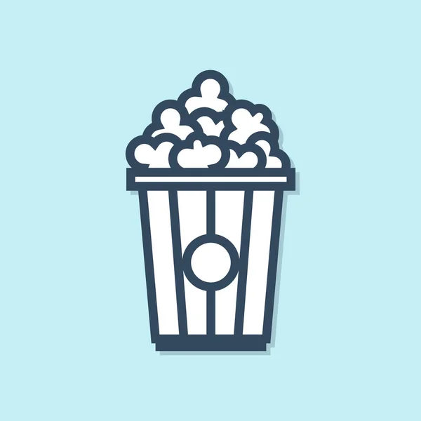 Mavi arka plan üzerinde izole karton kutu simgesi mavi çizgi Patlamış mısır. Patlamış mısır kova kutusu. Vektör İllüstrasyonu