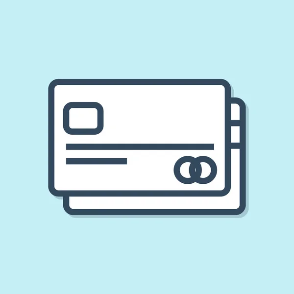 Ikona kreditní karty pro modrou čáru izolovaná na modrém pozadí. Platba online. Výdejní hotovost. Finanční operace. Obchodní značka. Vektorová ilustrace — Stockový vektor