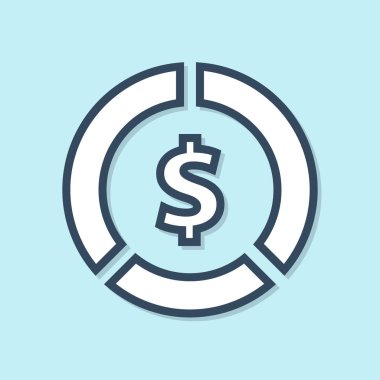 Mavi arka planda izole dolar sembolü simgesi ile Mavi çizgi Sikke para. Bankacılık para birimi işareti. Nakit sembolü. Vektör İllüstrasyonu