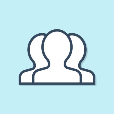 Mavi çizgi Kullanıcılar grup simgesi mavi arka planda yalıtılmış. Kişi grubu simgesi. İş avatarı simgesi - kullanıcı profil simgesi. Vektör İllüstrasyonu