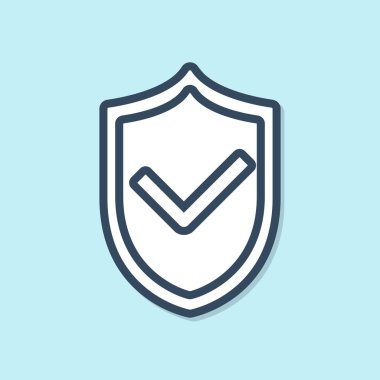 Mavi arka plan üzerinde izole para çantası simgesi ile Mavi çizgi Hesap Makinesi. Muhasebe işareti. Finans simgesini hesaplayın. Vektör İllüstrasyonu