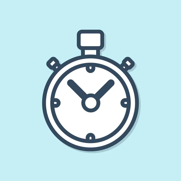 Blauwe lijn stopwatch pictogram geïsoleerd op blauwe achtergrond. Tijd timer teken. Chronometer-teken. Vector illustratie — Stockvector
