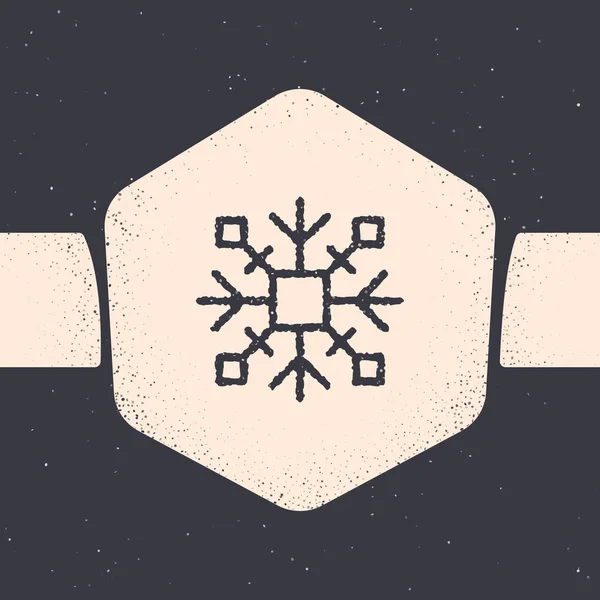 Grunge Icono de copo de nieve aislado sobre fondo gris. Dibujo vintage monocromo. Ilustración vectorial — Archivo Imágenes Vectoriales