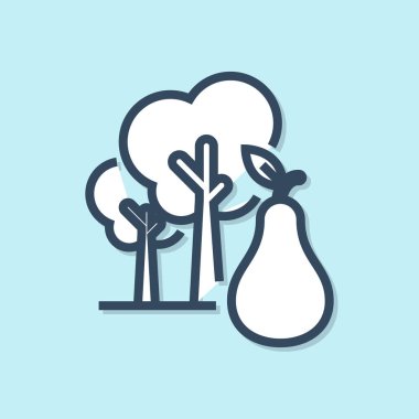 Mavi arka planda izole armut simgesi ile Mavi çizgi Ağaç. Tarım tesisi. Organik tarım ürünleri. Bahçe teması. Vektör İllüstrasyonu