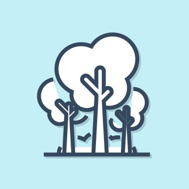 Mavi arka planda yalıtılmış Mavi çizgi Ağaçlar simgesi. Orman sembolü. Vektör İllüstrasyonu