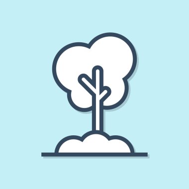 Mavi arka plan üzerinde izole zemin simgesi mavi çizgi Ağacı. Orman sembolü. Vektör İllüstrasyonu