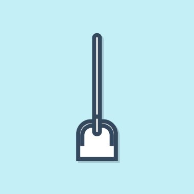 Mavi arka planda yalıtılmış mavi çizgi Kürek simgesi. Bahçıvanlık aleti. Bahçecilik, tarım, tarım için bir araç. Vektör İllüstrasyonu