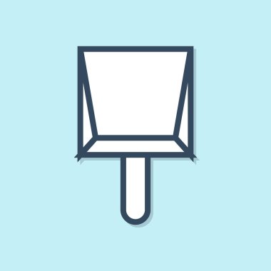 Mavi çizgi faraş simgesi mavi arkaplanda izole edildi. Temizlik işleri. Vektör İllüstrasyonu