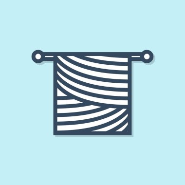 Mavi arka planda yalıtılmış mavi çizgi Örgü simgesi. Örme kumaş ve iğne ile Yün amblem. El yapımı, örgü veya terzi dükkanı için etiket. Vektör İllüstrasyonu