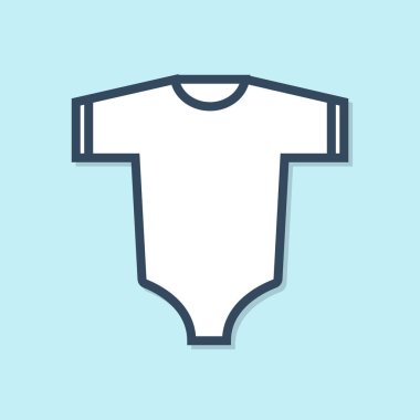 Mavi çizgi Bebek giysi simgesi mavi arka plan üzerinde izole. Kız ve erkek bebek kıyafetleri. Bebek bodysuit. Vektör İllüstrasyonu