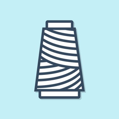 Mavi arka plan üzerinde izole makara simgesi üzerinde Mavi çizgi Dikiş iplik. İplik makara. İplik bobini. Vektör İllüstrasyonu