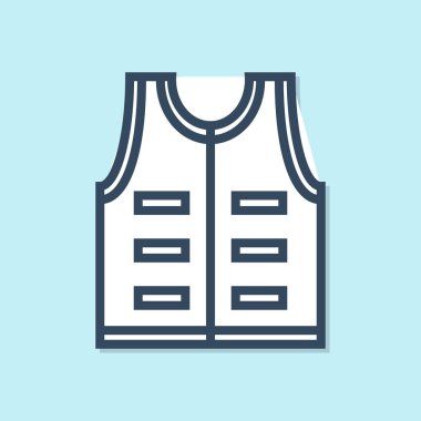 Mavi çizgi Mavi arka planda izole ceket simgesi. Av yeleği. Vektör İllüstrasyonu