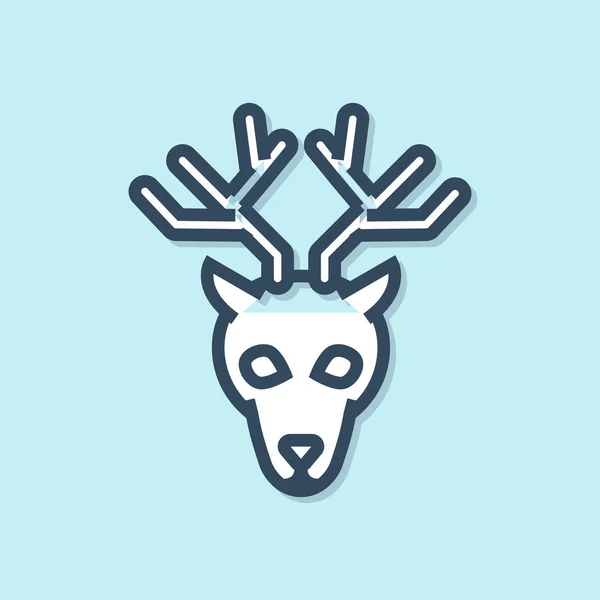 Blue line Deer head with antlers icon isolated on blue background. Vector Illustration — Stock Vector