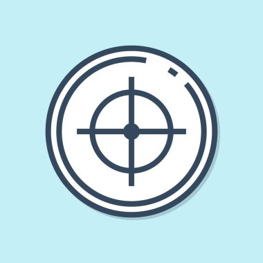 Mavi çizgi Hedef spor çekim rekabet simgesi mavi arka plan üzerinde izole. Atış mesafesi veya atış için numaralarla hedefi temizleyin. Vektör İllüstrasyonu