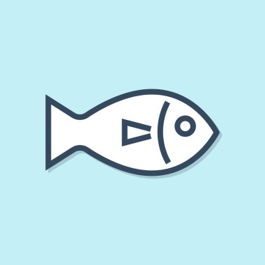 Mavi çizgi Balık simgesi mavi arka plan üzerinde izole. Vektör İllüstrasyonu