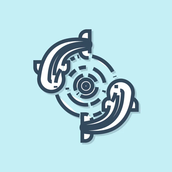 Línea azul Icono de pescado aislado sobre fondo azul. Ilustración vectorial — Vector de stock