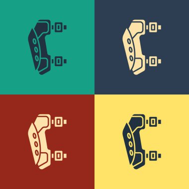 Renk arka planda yalıtılmış Renk Diz likleri simgesi. Ekstrem sporlar. Spor ekipmanları. Kaykay, bisiklet, paten koruyucu giysileri. Vintage tarzı çizim. Vektör İllüstrasyonu