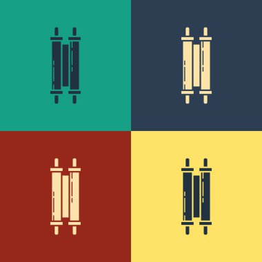 Renk Tevrat kaydırma simgesi renk arka planda yalıtılmış. Yahudi Tevrat genişletilmiş şeklinde. David'in yıldızı sembolü. Eski parşömen parşömeni. Vintage tarzı çizim. Vektör İllüstrasyonu