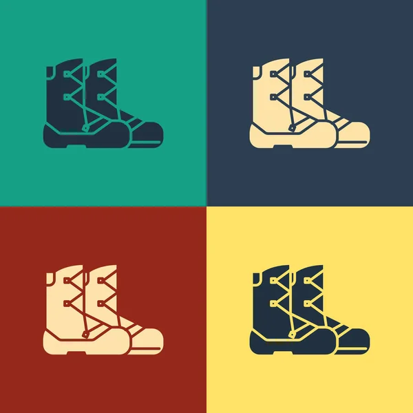 Farbe Stiefel Symbol isoliert auf farbigem Hintergrund. Vintage-Stil Zeichnung. Vektorillustration — Stockvektor