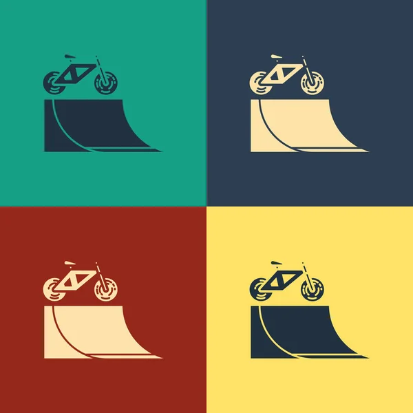 Color Bicycle on street ramp icon isolated on color background. Skate park. Extreme sport. Sport equipment. Vintage style drawing. Vector Illustration