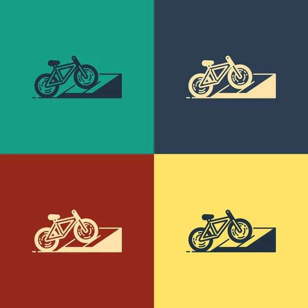 Color Bicycle on street ramp icon isolated on color background. Skate park. Extreme sport. Sport equipment. Vintage style drawing. Vector Illustration