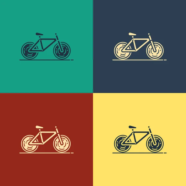 Farbiges Fahrradsymbol isoliert auf farbigem Hintergrund. Radrennen. Extremsport. Sportgeräte. Vintage-Stil Zeichnung. Vektorillustration — Stockvektor