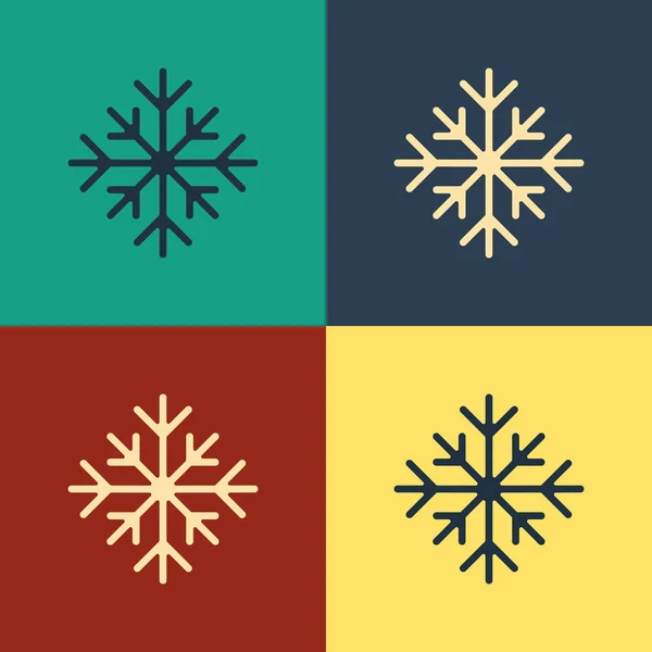 Farbe Schneeflocke Symbol isoliert auf Farbhintergrund. Vintage-Stil Zeichnung. Vektorillustration — Stockvektor