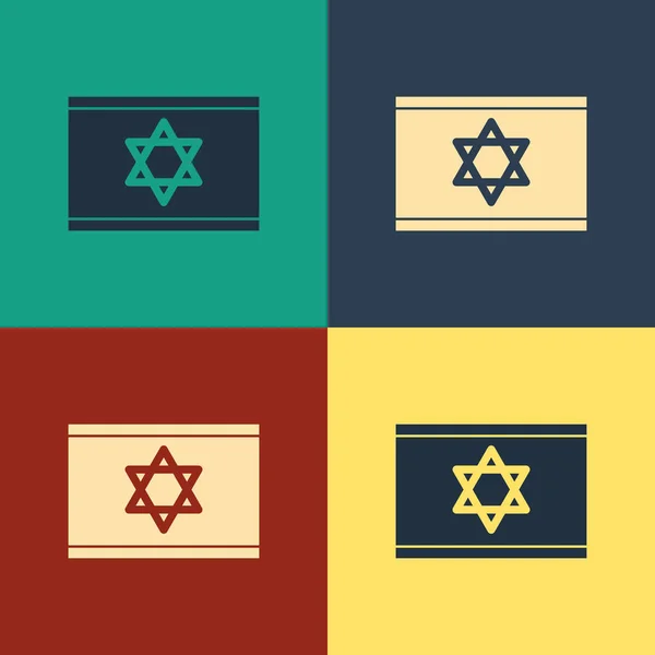 Farbfahne des israel-Symbols isoliert auf farbigem Hintergrund. Nationalpatriotisches Symbol. Vintage-Stil Zeichnung. Vektorillustration — Stockvektor