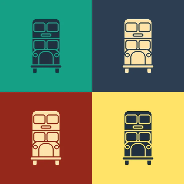 Color Icono de bus de dos pisos aislado en el fondo de color. Autobús de pasajeros clásico de Londres. Símbolo de transporte público. Dibujo de estilo vintage. Ilustración vectorial — Vector de stock
